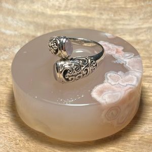 Samuel B. Rose Quartz Filigree Ornate Bypass 925 Sterling Silver Ring